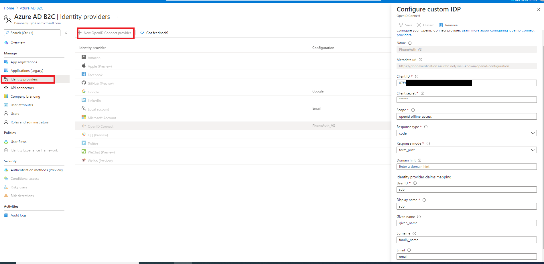 custom IDP config